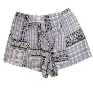 Topshop Boutique Women's 100% Silk High-Waisted Bandana Shorts Blue White, 10